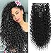 FLUFYMOOZ 9PCS Clip in Hair Extensions 22 Inch Curly Hair Extension Long Soft Synthetic Hairpieces for Women (Black) - Image 2