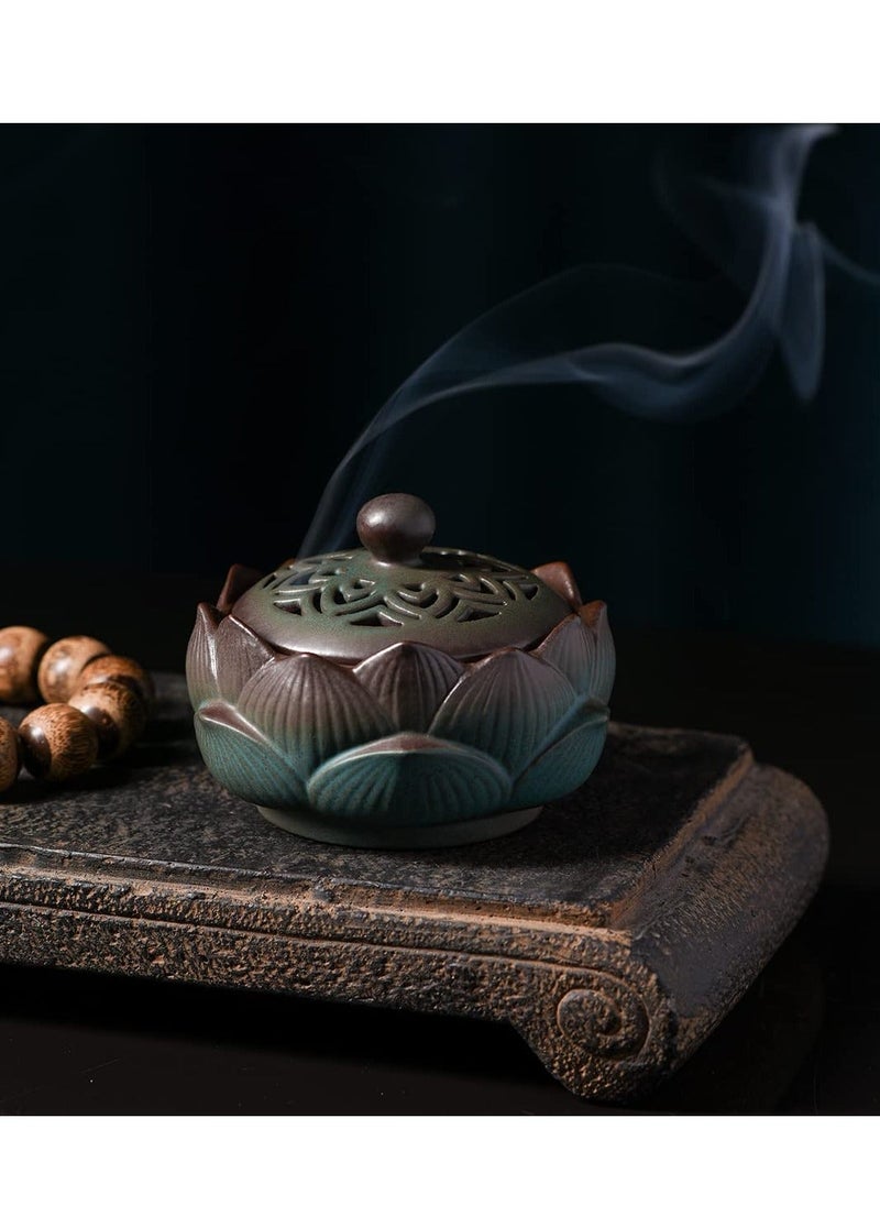 NIBEMINENT - Incense Holder Ceramic Lotus for Cone Stick and Coil Set Office Yoga Livingroom - Image 1