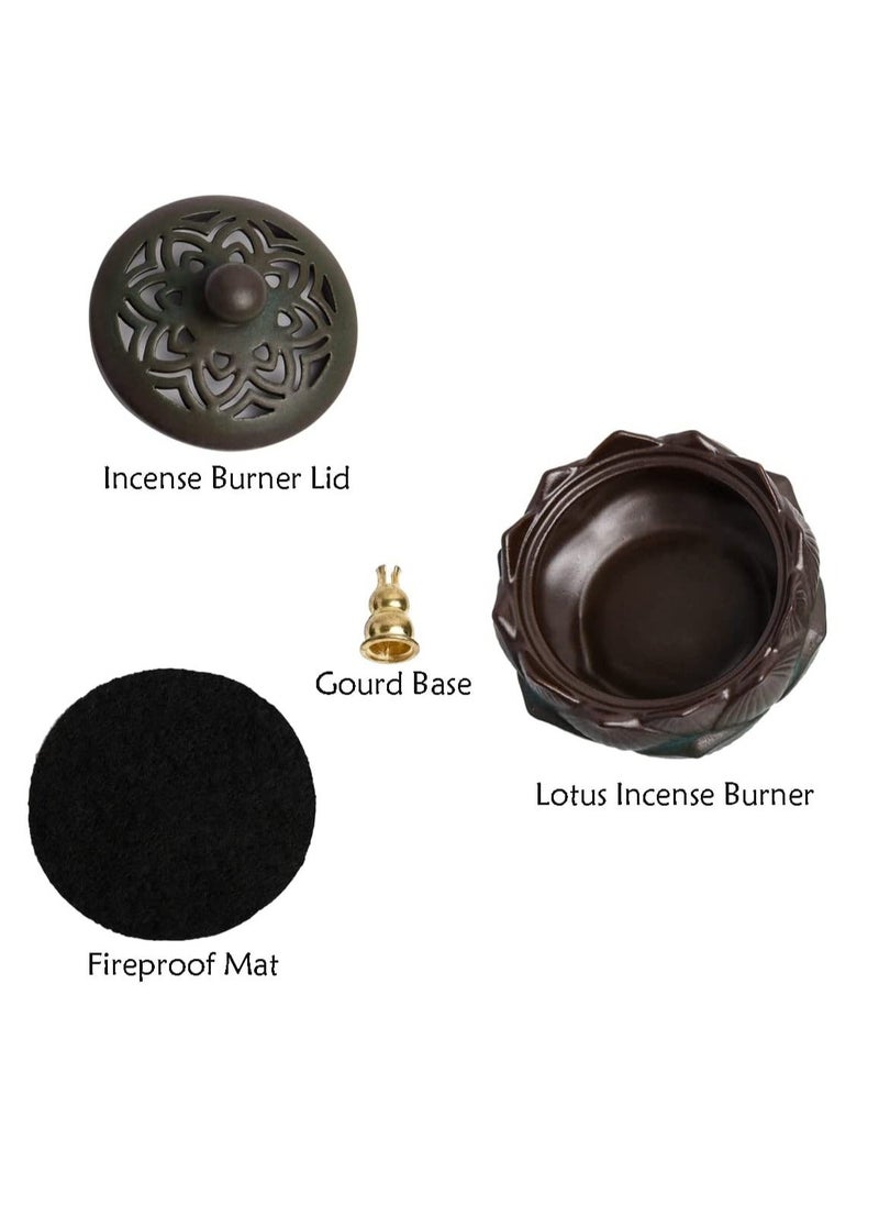 NIBEMINENT - Incense Holder Ceramic Lotus for Cone Stick and Coil Set Office Yoga Livingroom - Image 1