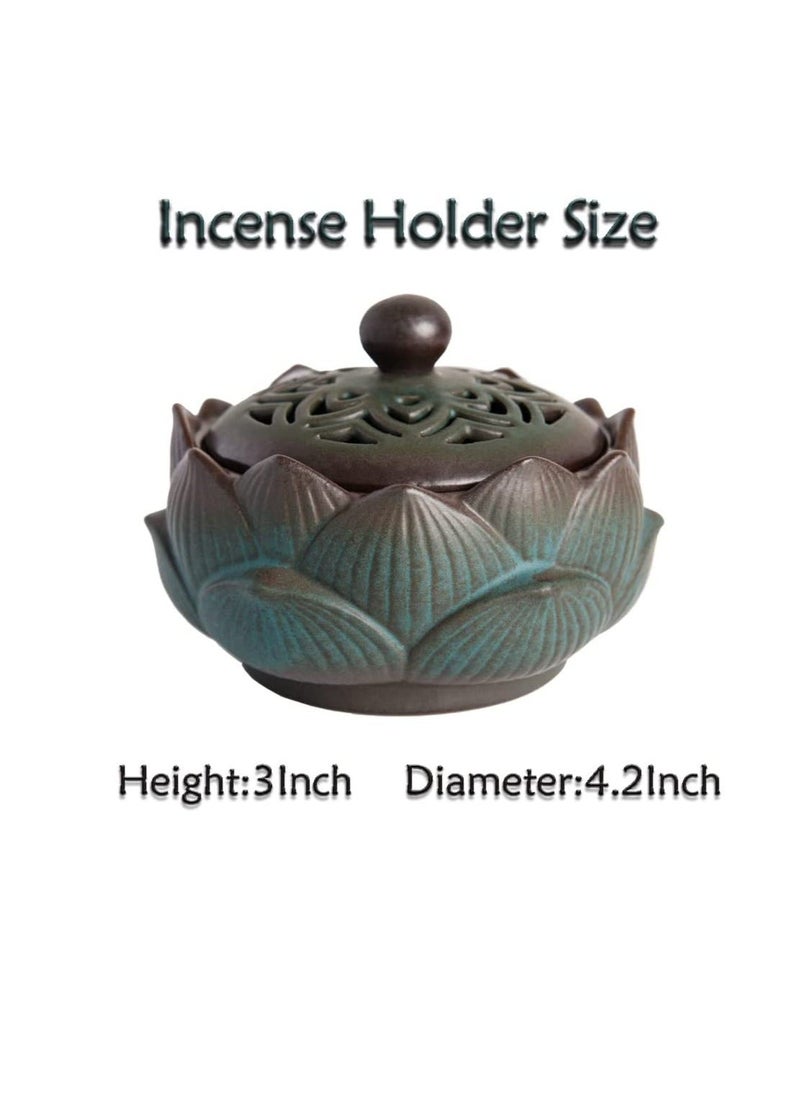 NIBEMINENT - Incense Holder Ceramic Lotus for Cone Stick and Coil Set Office Yoga Livingroom - Image 1