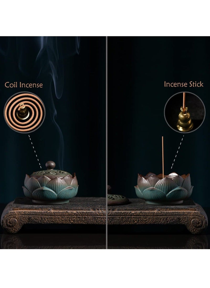 NIBEMINENT - Incense Holder Ceramic Lotus for Cone Stick and Coil Set Office Yoga Livingroom - Image 1