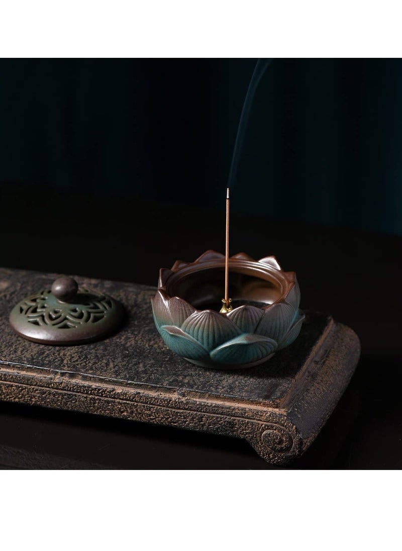 NIBEMINENT - Incense Holder Ceramic Lotus for Cone Stick and Coil Set Office Yoga Livingroom - Image 1