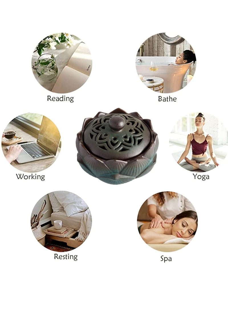 NIBEMINENT - Incense Holder Ceramic Lotus for Cone Stick and Coil Set Office Yoga Livingroom - Image 1