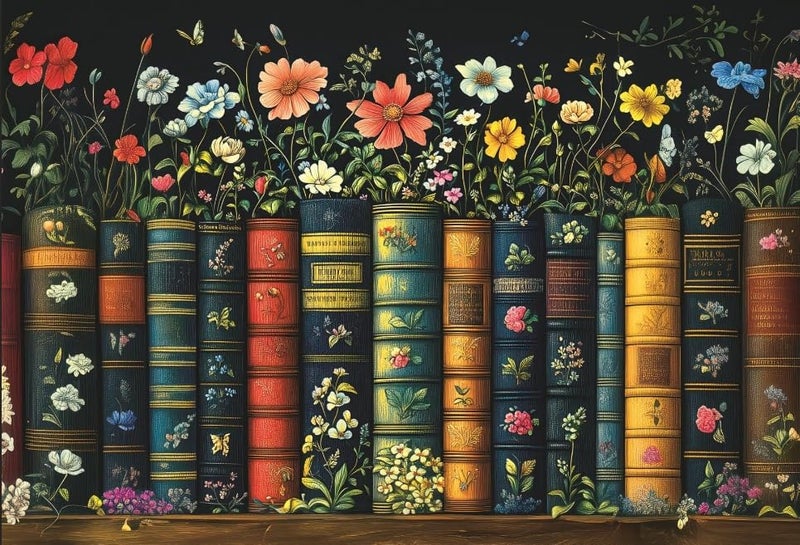 YOGEON Wildflowers Puzzles for Adults 1000 Pieces YOGEON Wildflower Pages Jigsaw Puzzle Vintage Book Puzzles for Book Lover Plant Floral Flowers Puzzle as Home Dcor Finish Size 15x 10 - Image 1