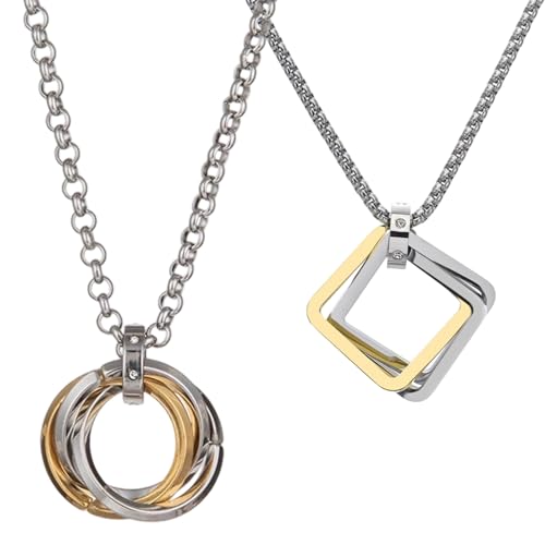 XFSAFDM 2pcs Three-Ring Geometric Fashion Necklace for Men and Women, silver chain for man, Simple and Personalized, Versatile Pendant Sweater Necklace, Featured Daily Accessories Gift - Image 1