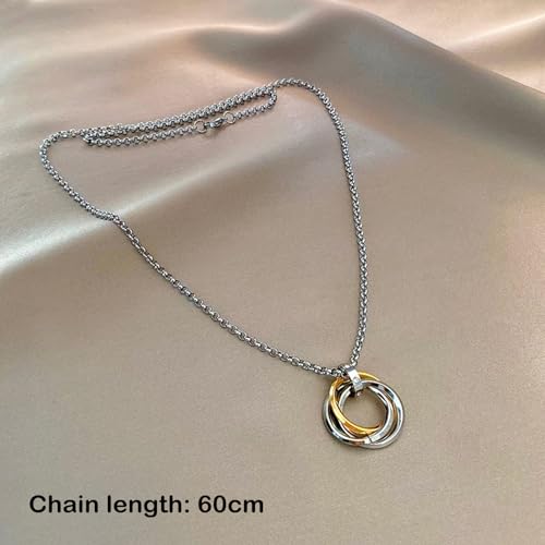 XFSAFDM 2pcs Three-Ring Geometric Fashion Necklace for Men and Women, silver chain for man, Simple and Personalized, Versatile Pendant Sweater Necklace, Featured Daily Accessories Gift - Image 2
