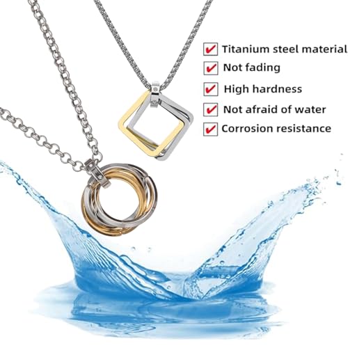 XFSAFDM 2pcs Three-Ring Geometric Fashion Necklace for Men and Women, silver chain for man, Simple and Personalized, Versatile Pendant Sweater Necklace, Featured Daily Accessories Gift - Image 3