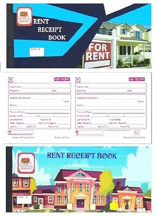 FIRST CLICK Rent Receipt Book | Rent Bill Book | No. of Sheets : 50 | Special Space for Address Writing | Consist One Main & Counter foil | Set of 1 | Size : 11 x 27cm - Image 1