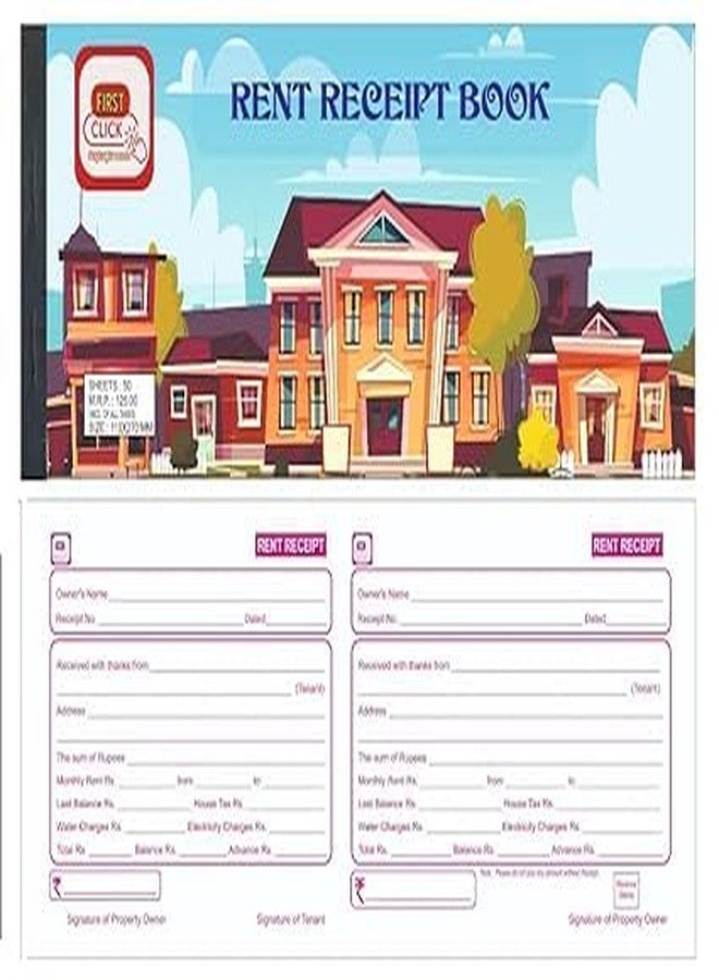 FIRST CLICK Rent Receipt Book | Rent Bill Book | No. of Sheets : 50 | Special Space for Address Writing | Consist One Main & Counter foil | Set of 1 | Size : 11 x 27cm - Image 3