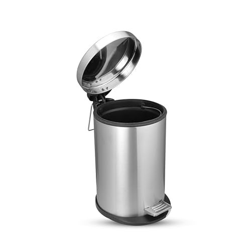 OPR Stainless Steel 5 Litre Plain Pedal Dustbin With Plastic Bucket And Lid | Trash Can, Round Shape Steel Dustbin For Home, Bathroom, Kitchen, Office, Bedroom (5 Litres- 7 * 11 Inches)(small size) - Image 2