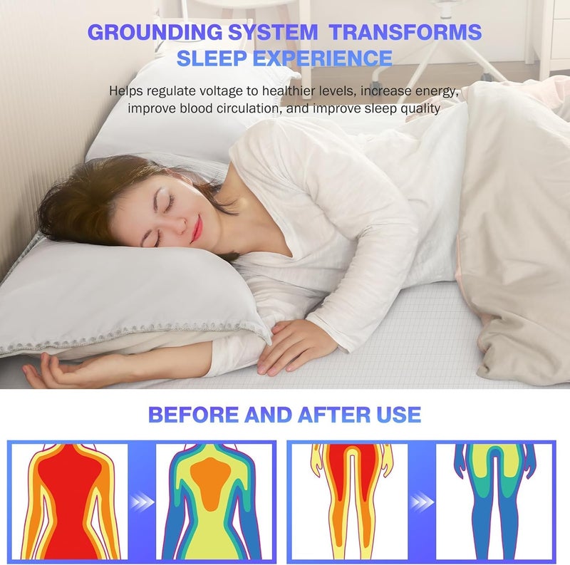 OneAmg Grounding Sheets Queen Size, Grounded Fitted Bed Sheet 10% Pure Silver Fiber + 90% Organic Cotton Bed Grounding Kit with grounding Cord for Improved Sleep & Wellness (White,80"x60"x15") - Image 2