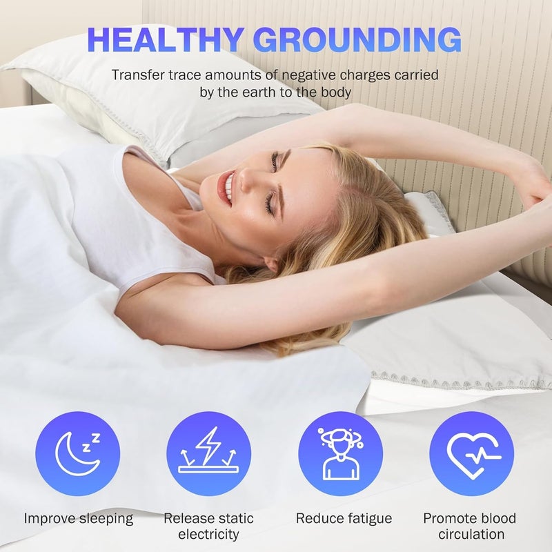 OneAmg Grounding Sheets Queen Size, Grounded Fitted Bed Sheet 10% Pure Silver Fiber + 90% Organic Cotton Bed Grounding Kit with grounding Cord for Improved Sleep & Wellness (White,80"x60"x15") - Image 4