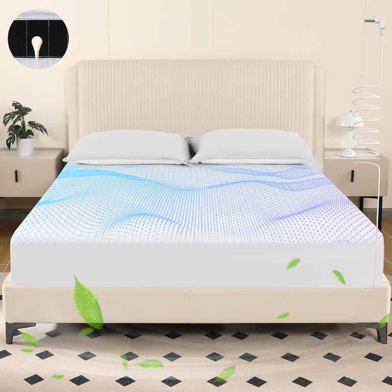 OneAmg Grounding Sheets Queen Size, Grounded Fitted Bed Sheet 10% Pure Silver Fiber + 90% Organic Cotton Bed Grounding Kit with grounding Cord for Improved Sleep & Wellness (White,80"x60"x15") - Image 1