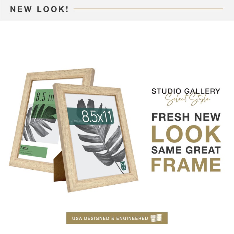 MCS Studio Gallery 8.5x11 Picture Frame Natural Woodgrain Engineered Wood, Rectangle Photo Frame for Photos, Posters & Art Prints & Easel for Tapletop Display (1-Pack) - Image 2