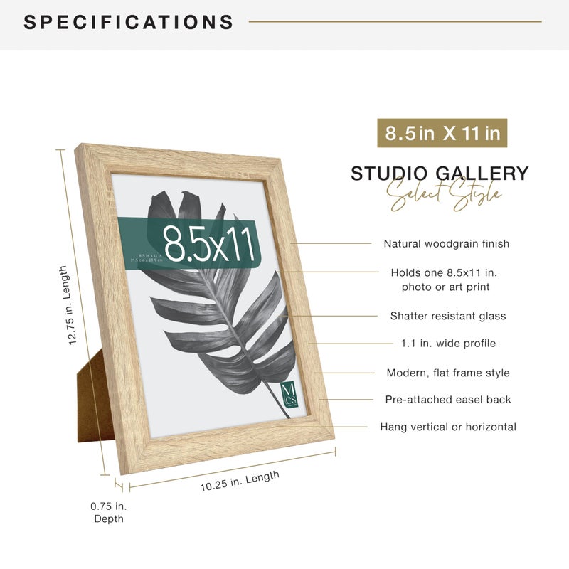 MCS Studio Gallery 8.5x11 Picture Frame Natural Woodgrain Engineered Wood, Rectangle Photo Frame for Photos, Posters & Art Prints & Easel for Tapletop Display (1-Pack) - Image 4