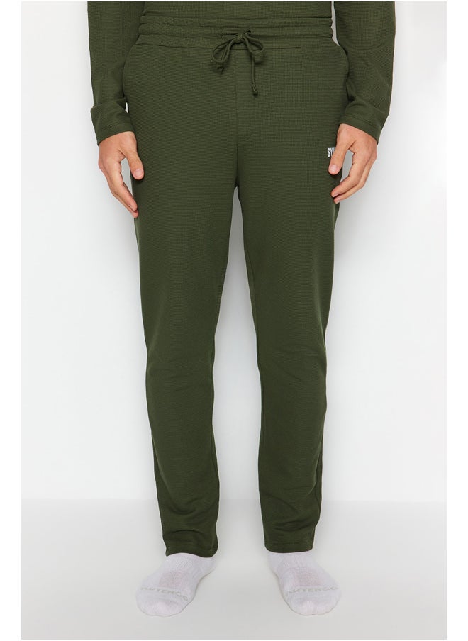 trendyol - Men's Khaki Regular Fit Printed Waffle Knitted Pajamas Set. - Image 1