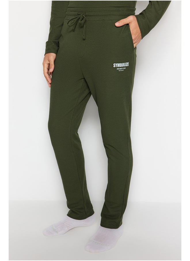 trendyol - Men's Khaki Regular Fit Printed Waffle Knitted Pajamas Set. - Image 1