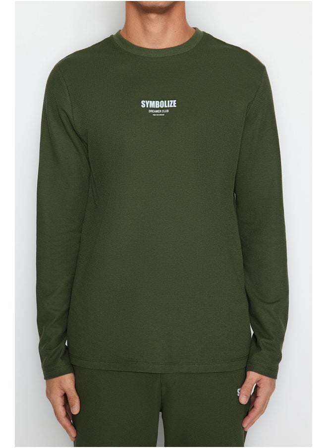 trendyol - Men's Khaki Regular Fit Printed Waffle Knitted Pajamas Set. - Image 1