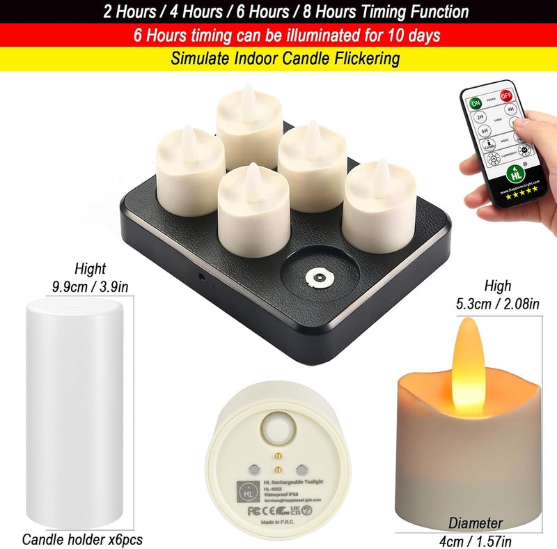 HL Flameless Candles with Remote Timer, 100+Hours Rechargeable Waterproof Battery Operated Tea Lights with Charging Base, Yellow LED Votive Floating Candles for Festival Wedding Home Party Decor-6pcs - Image 2