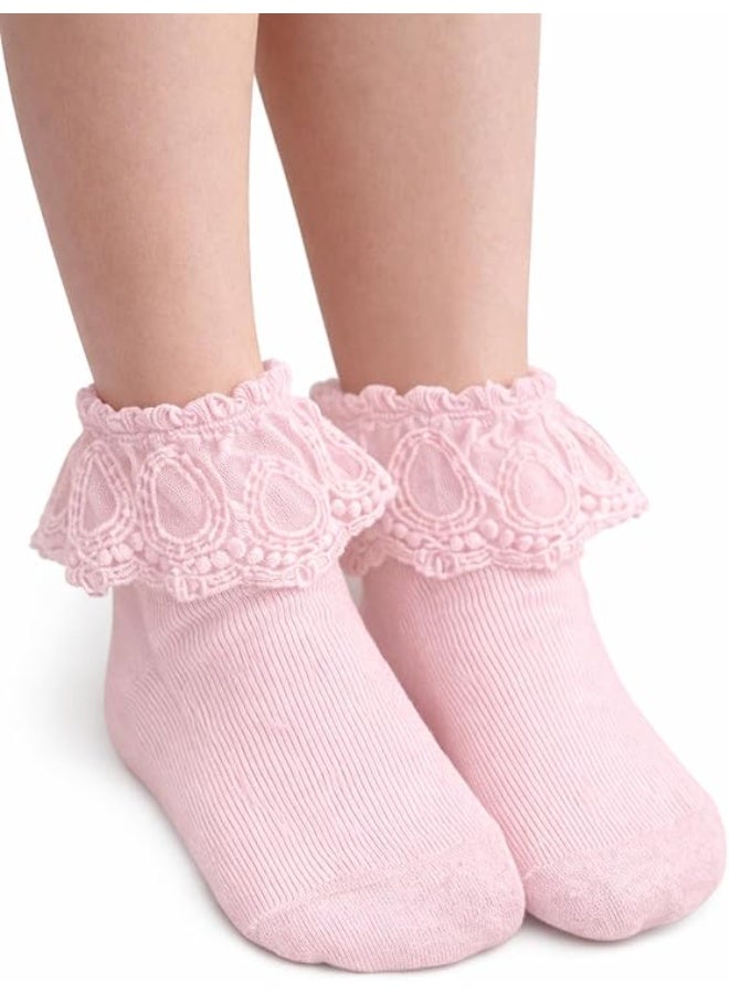 شوداي جوارب قطنية للبنات بتزيين دانتيل وكشكشة على الكاحل للفتيات الصغيرات - Image 1