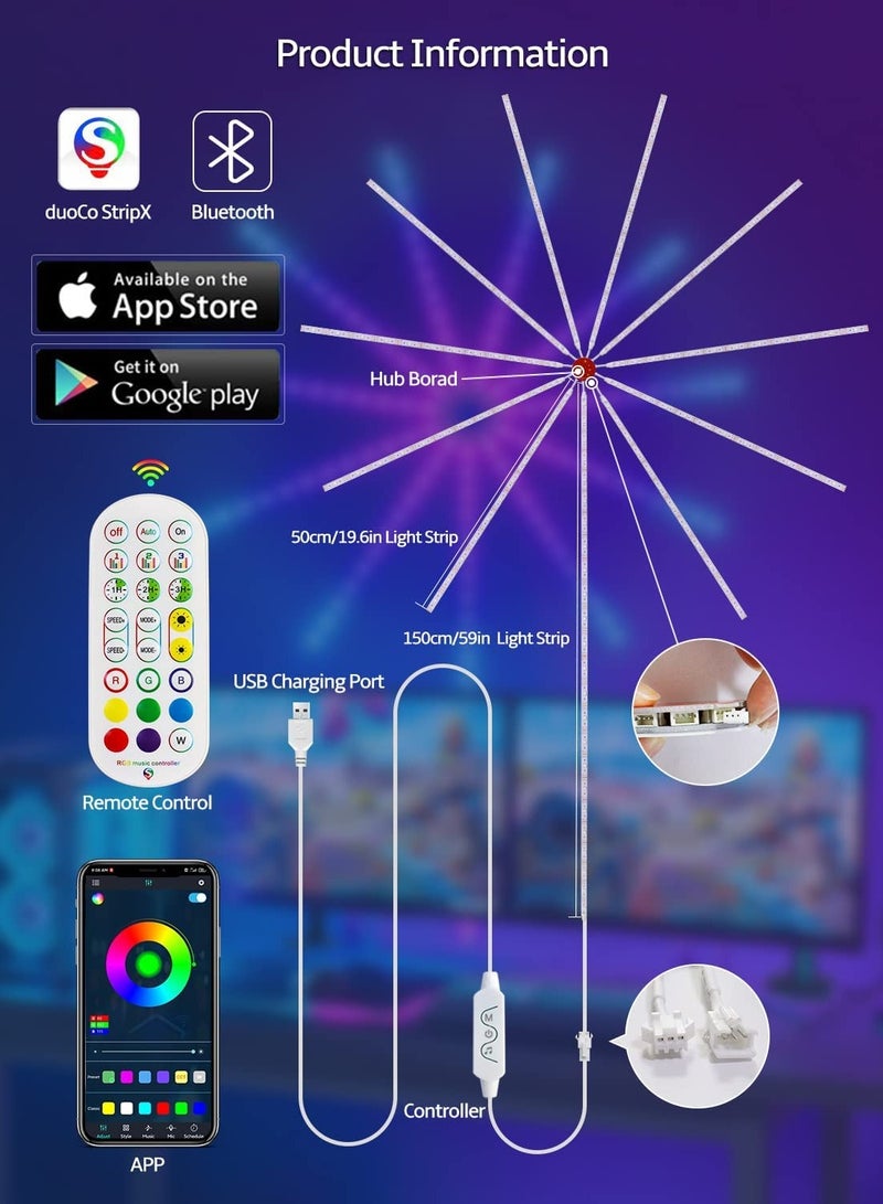 أضواء الألعاب النارية الذكية LED تعمل بالطاقة عبر USB لتزيين الغرف، أضواء الألعاب النارية المتغيرة الألوان LED لغرفة النوم مع تأثير الانفجار، أضواء شريط LED RGB مع تحكم عبر تطبيق عن بُعد لعيد الميلاد - Image 5