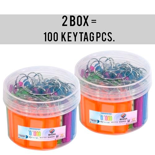 SNDIA 100 Pcs Multicolor Keyring & Keychain with Name Tag Labels Plastic Multicolor Assorted Keychain with Two Side Id Label and Split Ring for Office, Home Key - Image 2