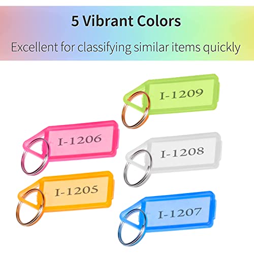 SNDIA 100 Pcs Multicolor Keyring & Keychain with Name Tag Labels Plastic Multicolor Assorted Keychain with Two Side Id Label and Split Ring for Office, Home Key - Image 3