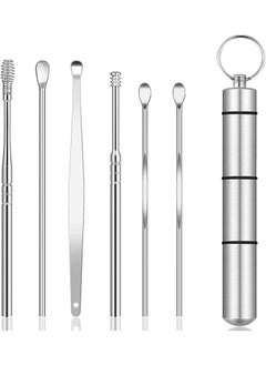 Earwax Removal kit, Ear Wax Removal 6-in-1 Ear Pick Tools Reusable Ear Cleaner, Stainless Steel Ear Pick Set with Keychain Box Utility to Use