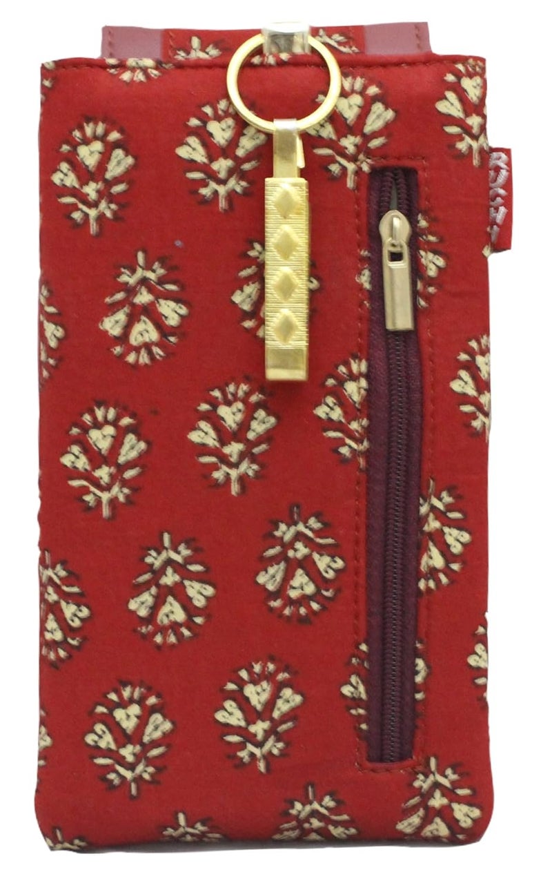Tickles Fancy Cloth Fabric Mobile Case Cover Pouch with Waist Clip for Women Girls Saree (Suitable for Mobile) (Color: Red Size: 6 Inches and Below) - Image 2