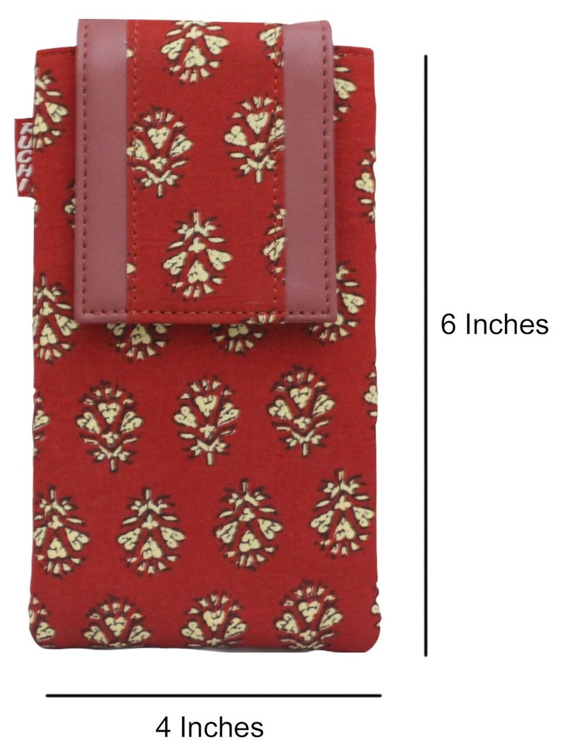 Tickles Fancy Cloth Fabric Mobile Case Cover Pouch with Waist Clip for Women Girls Saree (Suitable for Mobile) (Color: Red Size: 6 Inches and Below) - Image 3