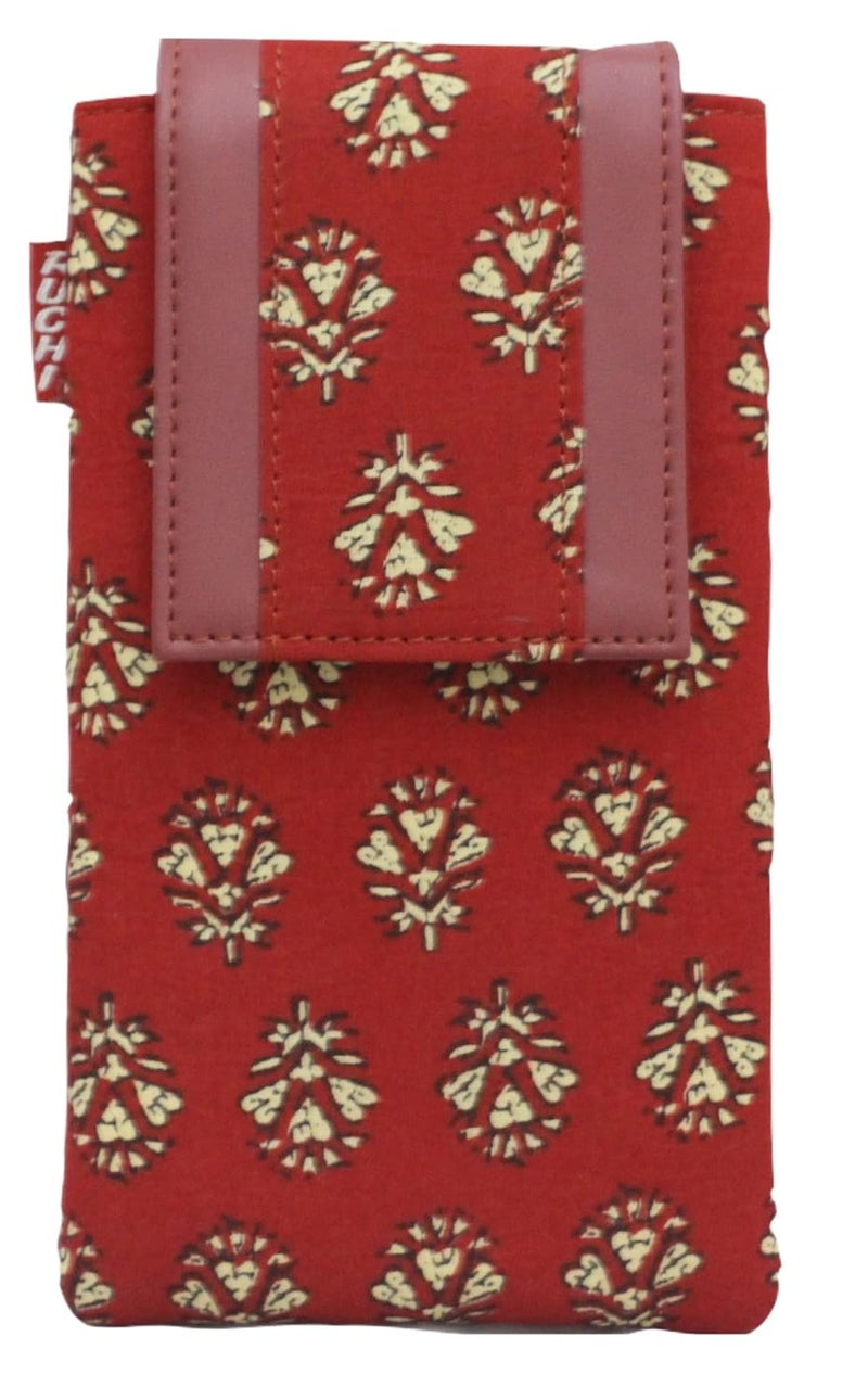 Tickles Fancy Cloth Fabric Mobile Case Cover Pouch with Waist Clip for Women Girls Saree (Suitable for Mobile) (Color: Red Size: 6 Inches and Below) - Image 1