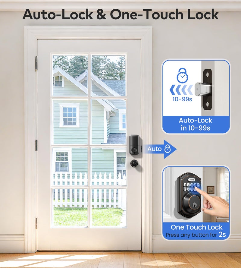 TEEHO TE001K Keyless Entry Door Lock with Handle, Electronic Keypad Deadbolt with 2 Knobs, High-Security Front Door Handle Set for Home & Rental, Smart Auto-Locking, Easy Install, Oil-Rubbed Bronze - Image 4