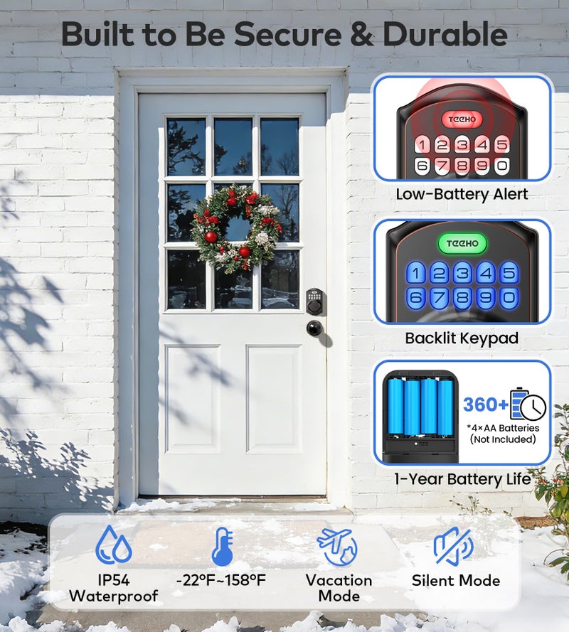 TEEHO TE001K Keyless Entry Door Lock with Handle, Electronic Keypad Deadbolt with 2 Knobs, High-Security Front Door Handle Set for Home & Rental, Smart Auto-Locking, Easy Install, Oil-Rubbed Bronze - Image 5