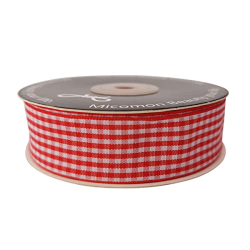 Micomon 1 Inch Red and White Woven Edge Gingham Ribbon 25 Yards Each Roll 100% Polyester (1", red) - Image 4