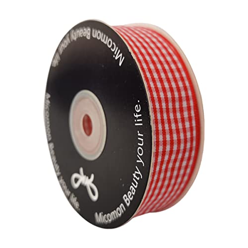 Micomon 1 Inch Red and White Woven Edge Gingham Ribbon 25 Yards Each Roll 100% Polyester (1", red) - Image 3