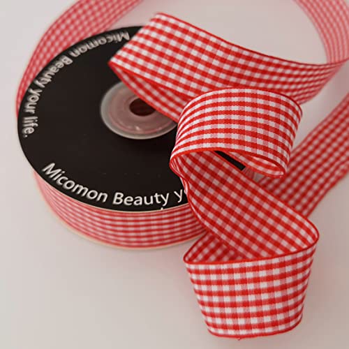 Micomon 1 Inch Red and White Woven Edge Gingham Ribbon 25 Yards Each Roll 100% Polyester (1", red) - Image 5