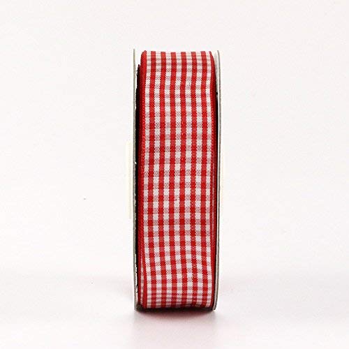 Micomon 1 Inch Red and White Woven Edge Gingham Ribbon 25 Yards Each Roll 100% Polyester (1", red) - Image 2