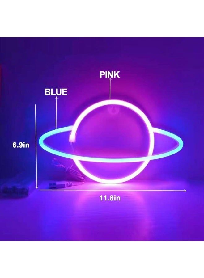 Nble  3 Pieces Neon Light Signs - Pink/Blue Lightning, Clouds, Planet Led Neon Sign Wall Decor Battery/Usb Operated Night Lights Signs For Bedroom, Kids Room, , Wedding, Birthday Party,Bar Decor  - Image 5
