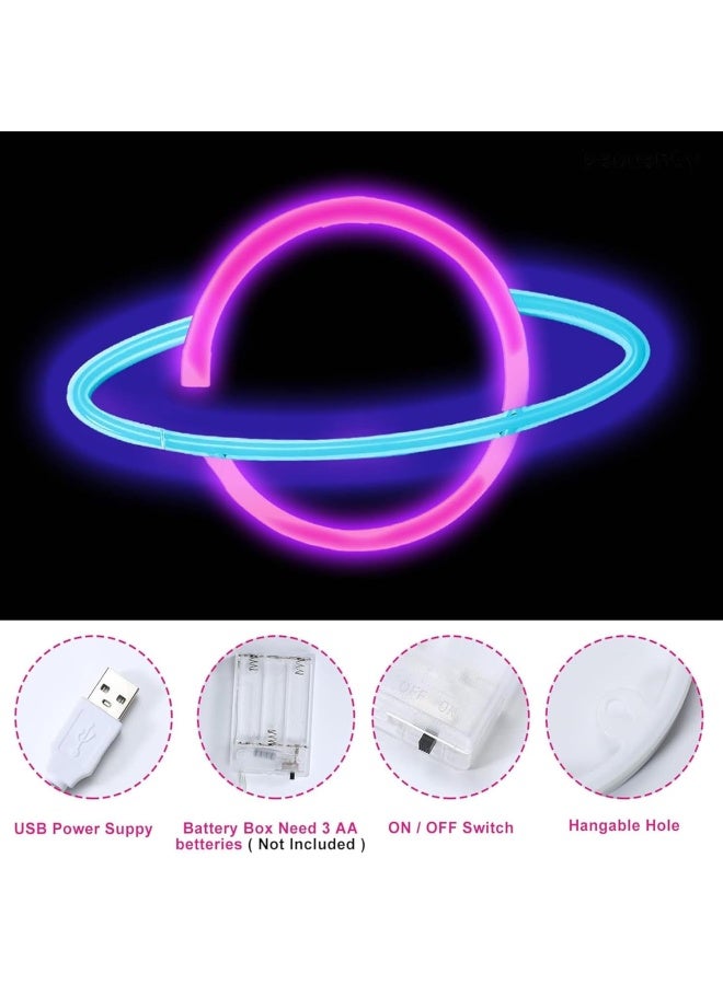Nble  3 Pieces Neon Light Signs - Pink/Blue Lightning, Clouds, Planet Led Neon Sign Wall Decor Battery/Usb Operated Night Lights Signs For Bedroom, Kids Room, , Wedding, Birthday Party,Bar Decor  - Image 2