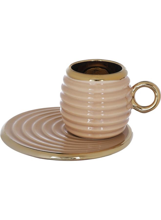 السيف  طقم فناجين قهوة وصحون من البورسلين 12 قطعة، بني ذهبي - Image 2