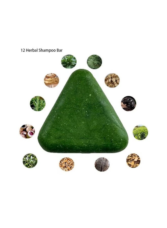 Herbal Anti-Hair Loss Shampoo Bar – Natural Plant Extracts for Stronger Roots, Scalp Care & Healthy Hair – Green Triangle Bar - Image 2