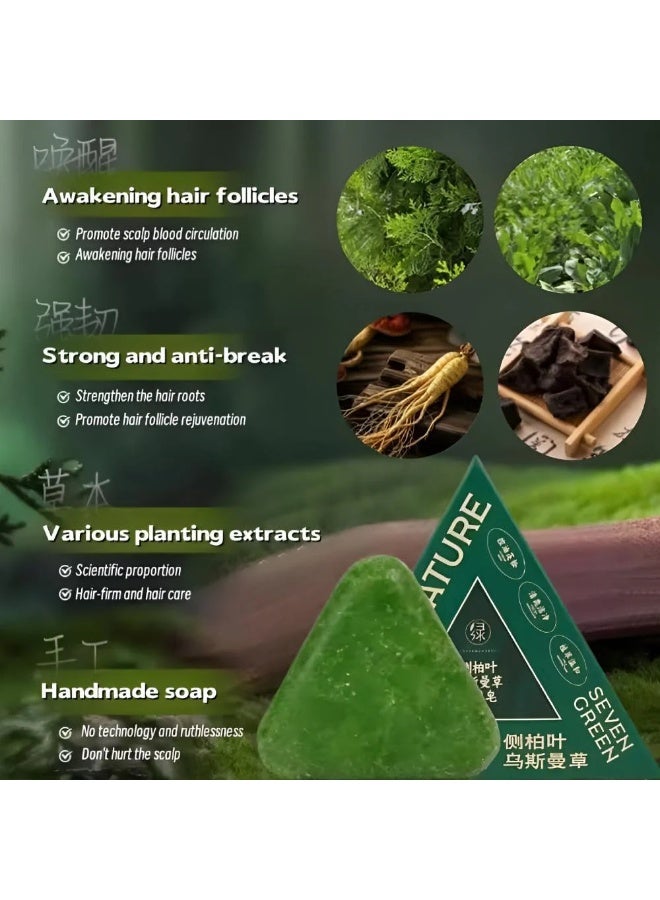 Herbal Anti-Hair Loss Shampoo Bar – Natural Plant Extracts for Stronger Roots, Scalp Care & Healthy Hair – Green Triangle Bar - Image 3