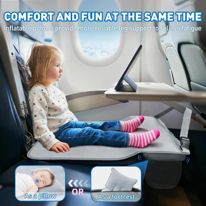 AIDEBIBI Toddler Airplane Bed, Airplane Seat Extender for Kids with Inflatable Pillow for Better Support, Baby Airplane Travel Essentials for Comfort Sleep Flyaway Kids Bed for Toddlers 0-3 Years - Image 3