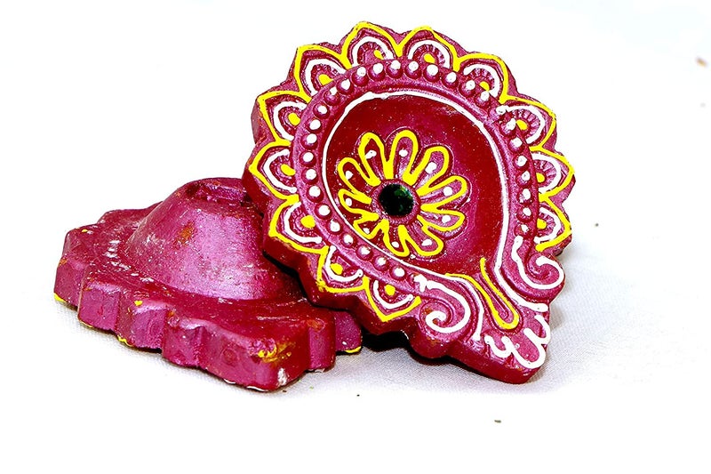 SHRIYAM Craft Clay 12 Diyas Diya Deepak Earthen Assorted Colorful Set - Diwali Decoration Puja - Handpainted Diya for Home Indoor Outdoor Diwali Design Handmade Mix Color (Set of 12) - Image 4
