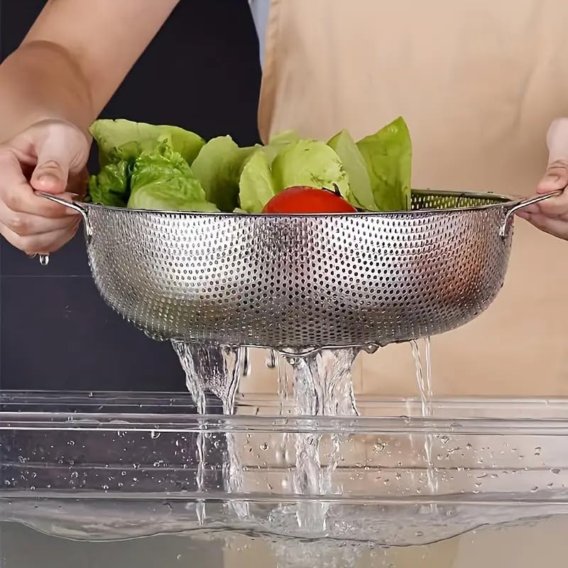 Jolfay Colander Stainless Steel - 24 Cm Multipurpose Stainless Steel Colander for Washing Rice,Fruits,Vegetables and Grains to Filter Easily in The Kitchen Bowl - Kitchen Accessories Tool Strainer - Image 3