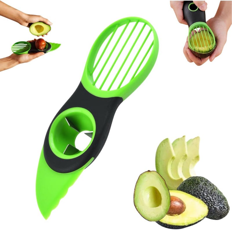 MARKQ 3-in-1 Avocado Slicer - Avocado Cutter Tool, Seed Remover, Multifunctional Fruit Peeler and Slicer, Kitchen Gadget for Avocado, Kiwi, Dragon Fruit - Green - Image 1