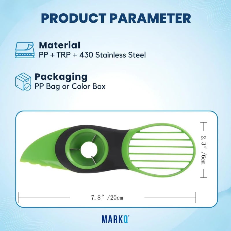 MARKQ 3-in-1 Avocado Slicer - Avocado Cutter Tool, Seed Remover, Multifunctional Fruit Peeler and Slicer, Kitchen Gadget for Avocado, Kiwi, Dragon Fruit - Green - Image 3