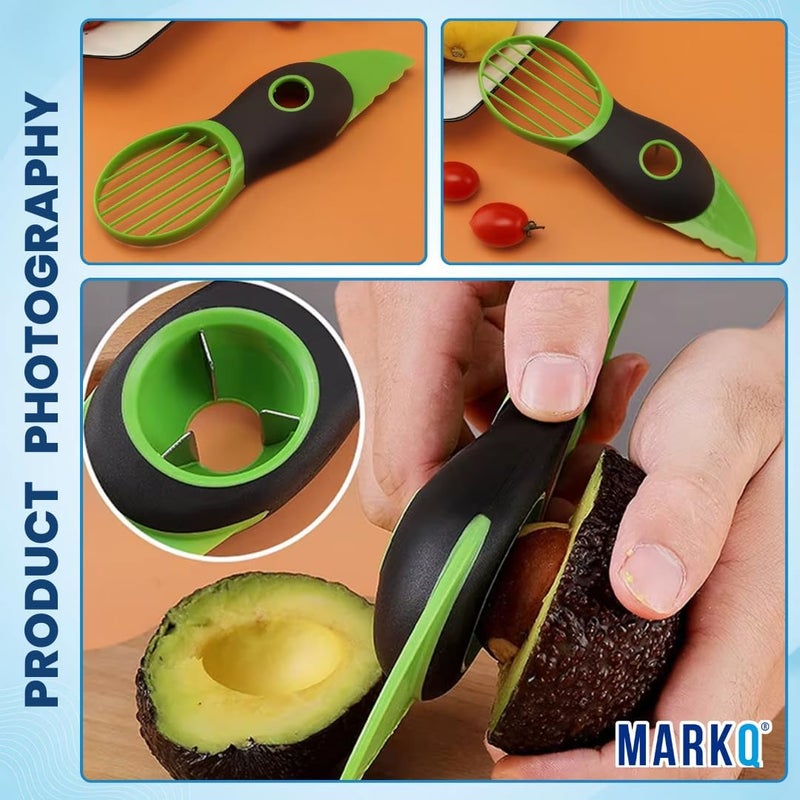 MARKQ 3-in-1 Avocado Slicer - Avocado Cutter Tool, Seed Remover, Multifunctional Fruit Peeler and Slicer, Kitchen Gadget for Avocado, Kiwi, Dragon Fruit - Green - Image 4