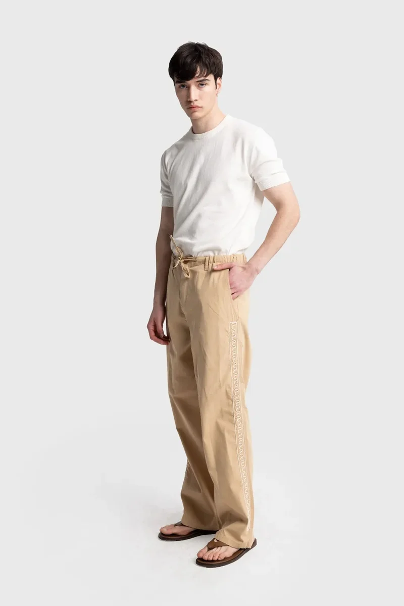 Giesto Tan Natural GIESTO Men's Cotton Poplin Straight-Leg Trousers for Men | Best Price UAE