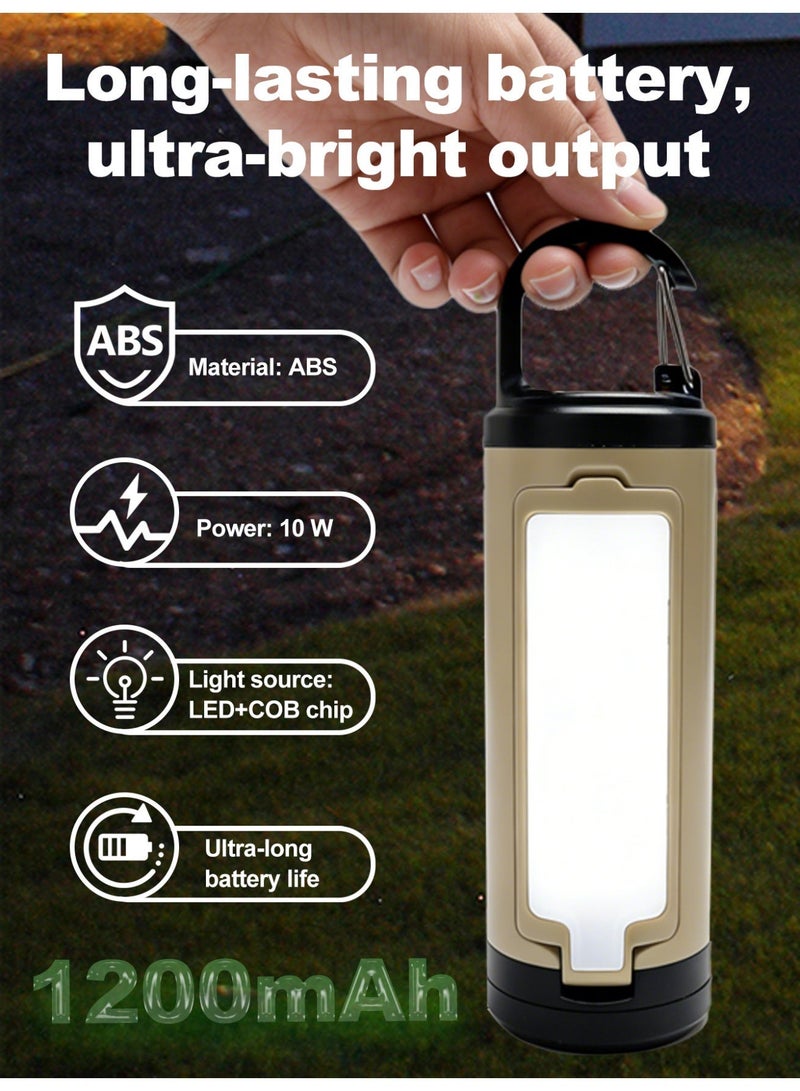 Camping light, Tri-Fold Collapsible Waterproof LED Camping Lantern with Hook, 3 Adjustable Light Modes and 1200mAh Type-C Rechargeable Battery, Khaki - Image 3